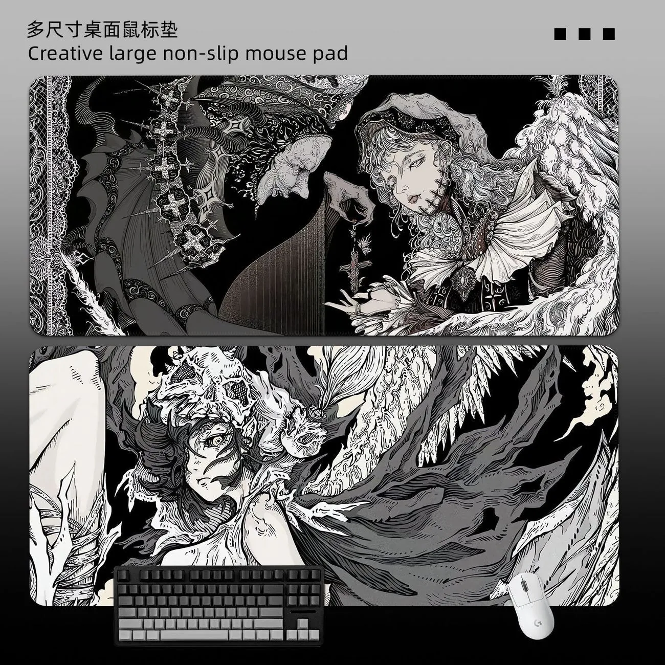 ins Black Angel Mouse Pads Gothic Desk Pads for FPS Extra Large Desktop Keyboard Pads Game Non-slip Desk Pads