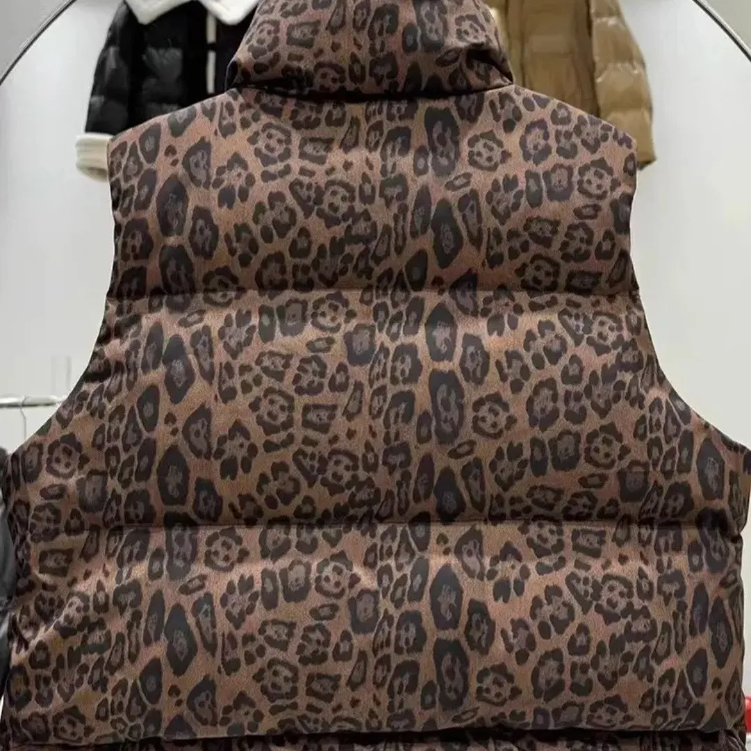 Winter New Down Cotton Vest Loose Short Stand Collar 2026 Leopard Coat Vest Cotton Cane Top – image 7