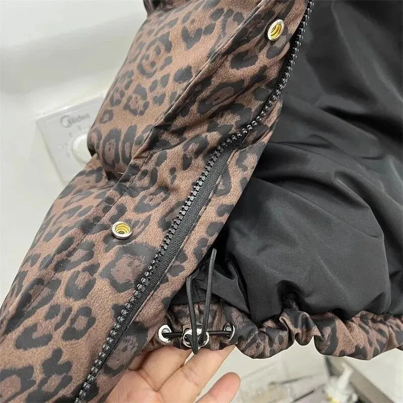 Winter New Down Cotton Vest Loose Short Stand Collar 2026 Leopard Coat Vest Cotton Cane Top – image 8