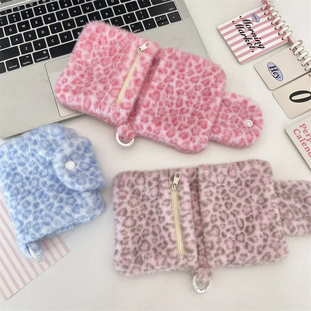 New Pink Leopard Change Bag Cute Sweet Blue Plush Large Capacity Carrying Case – image 3