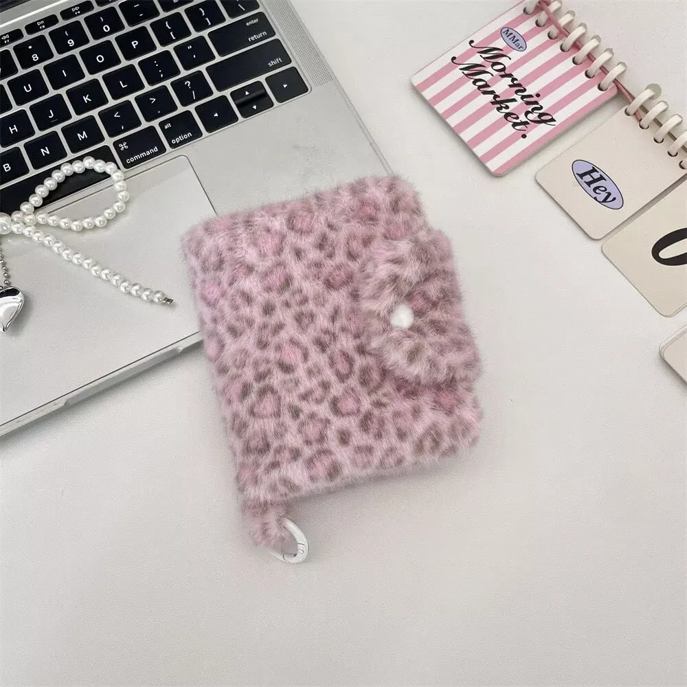 New Pink Leopard Change Bag Cute Sweet Blue Plush Large Capacity Carrying Case – image 4