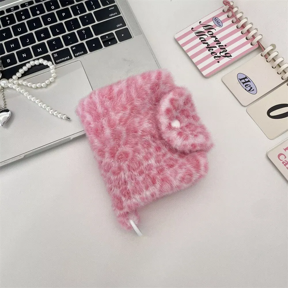 New Pink Leopard Change Bag Cute Sweet Blue Plush Large Capacity Carrying Case – image 5