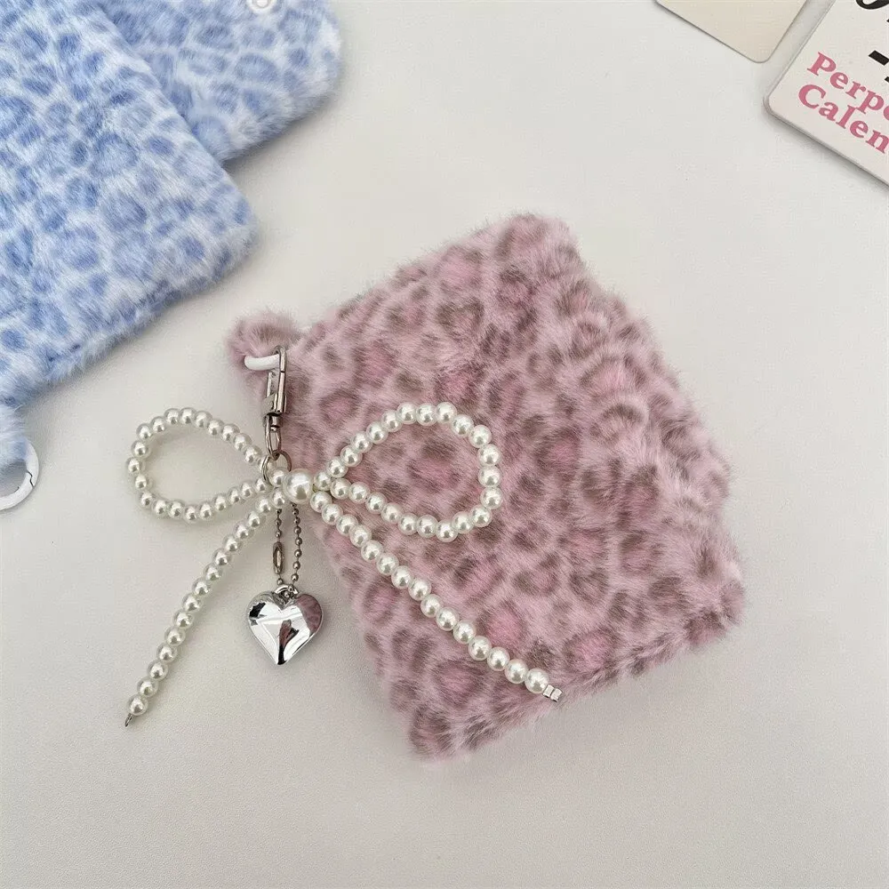 New Pink Leopard Change Bag Cute Sweet Blue Plush Large Capacity Carrying Case – image 7
