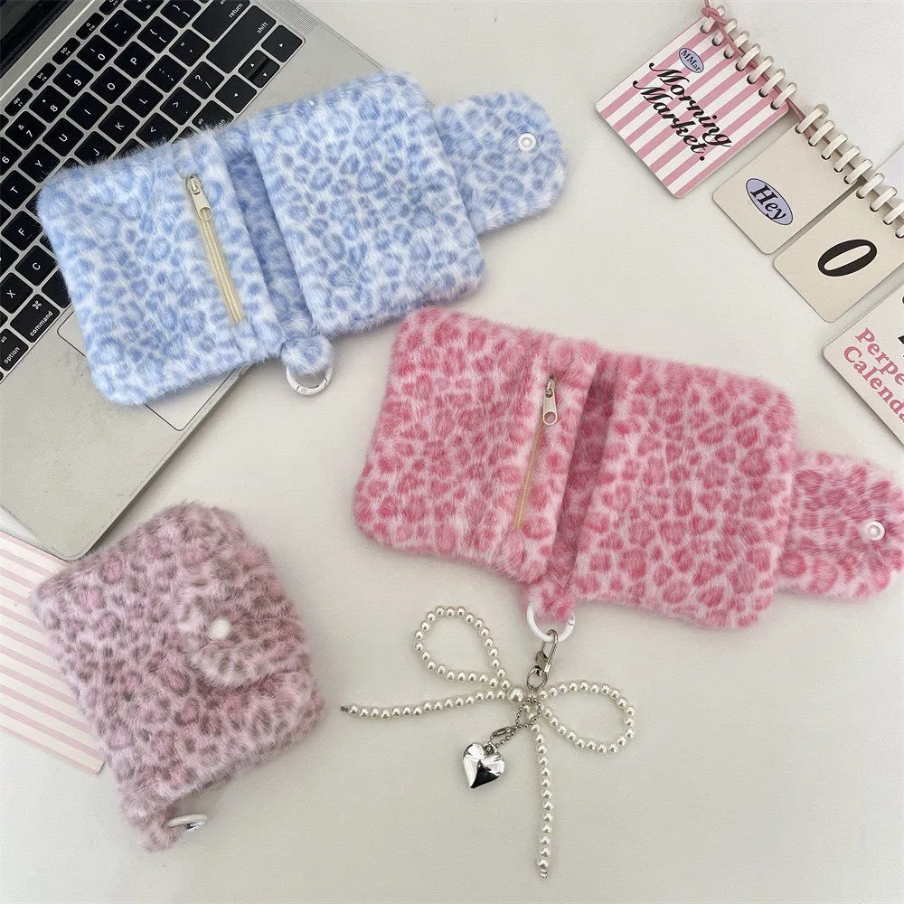 New Pink Leopard Change Bag Cute Sweet Blue Plush Large Capacity Carrying Case – image 8