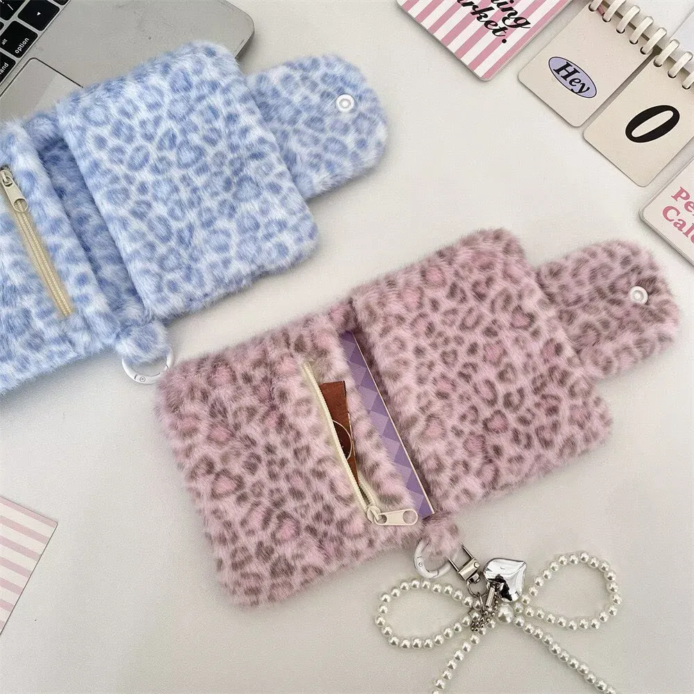 New Pink Leopard Change Bag Cute Sweet Blue Plush Large Capacity Carrying Case – image 9