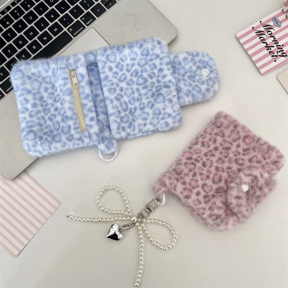 New Pink Leopard Change Bag Cute Sweet Blue Plush Large Capacity Carrying Case – image 10