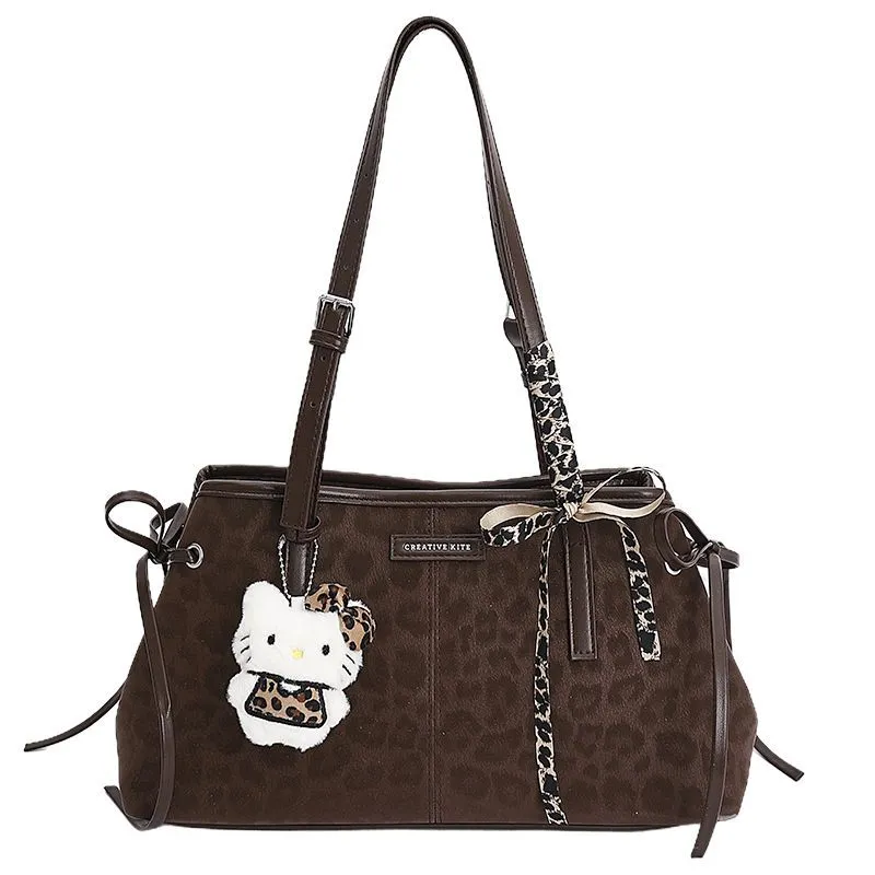 Large capacity leopard fashion autumn winter vintage shoulder tote bag 2025 new commuter bow underarm women's bag – image 11