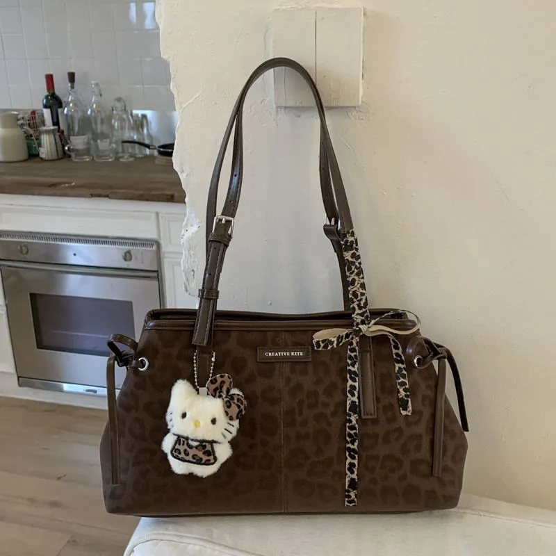 Large capacity leopard fashion autumn winter vintage shoulder tote bag 2025 new commuter bow underarm women's bag – image 9