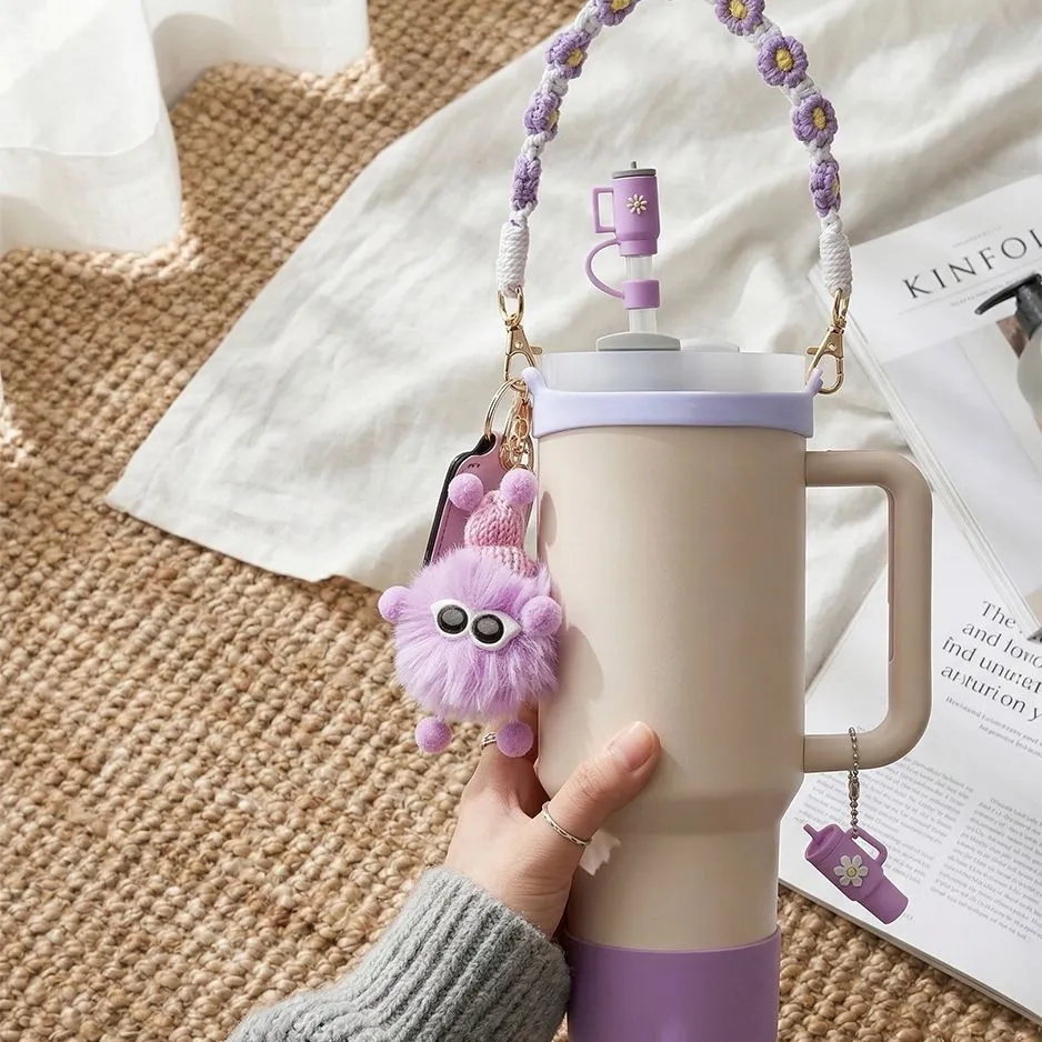 Cross-border 30/40ozins thermos cup accessories 10mm water cup dust cap portable rope hairball cup pendant set – image 3