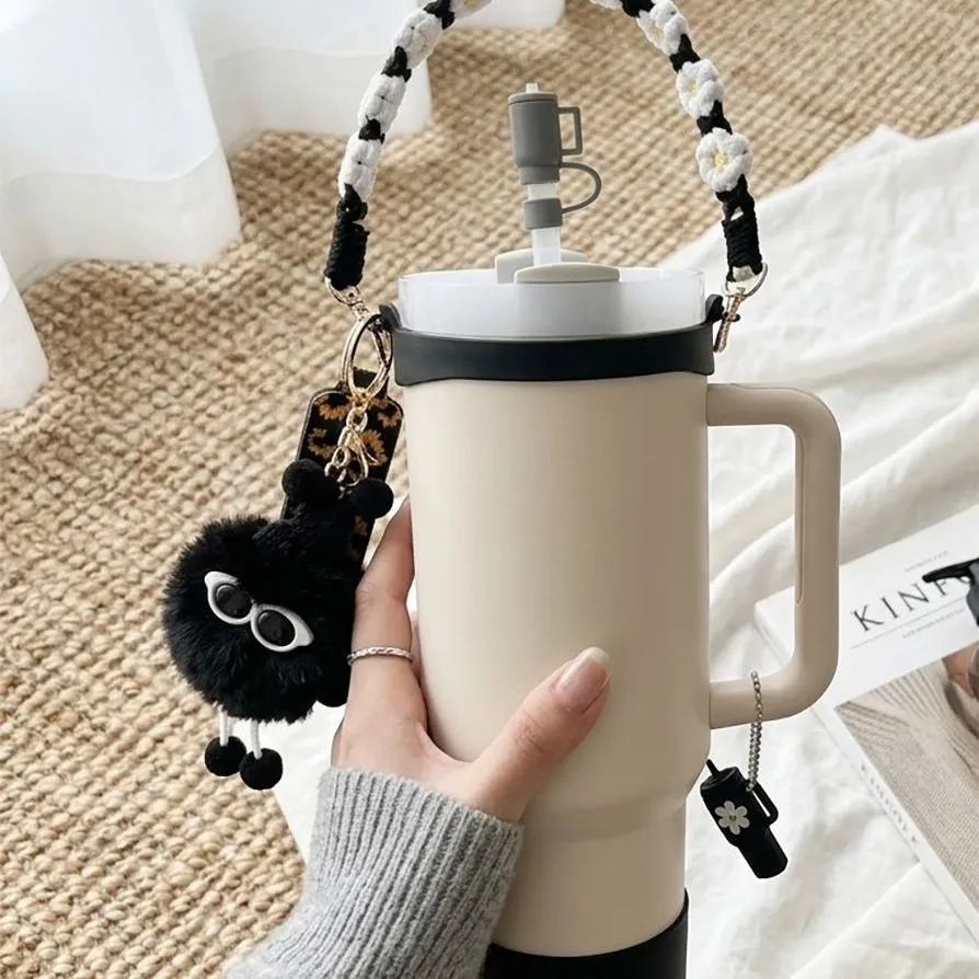 Cross-border 30/40ozins thermos cup accessories 10mm water cup dust cap portable rope hairball cup pendant set – image 6