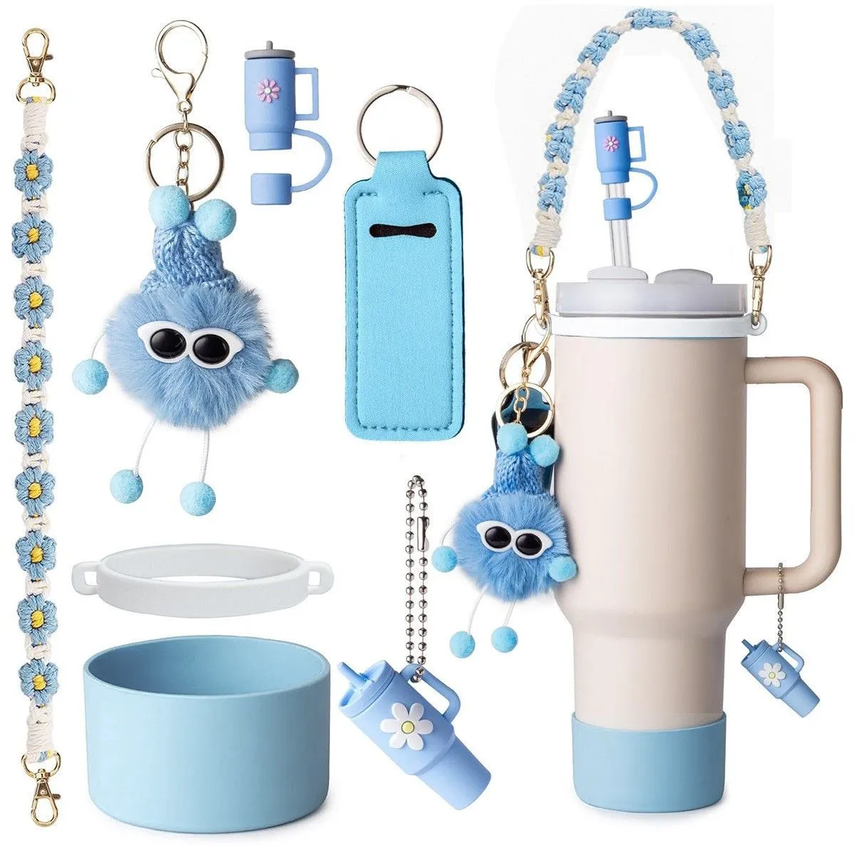 Cross-border 30/40ozins thermos cup accessories 10mm water cup dust cap portable rope hairball cup pendant set – image 8