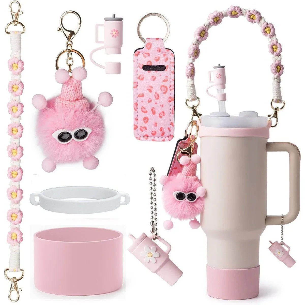 Cross-border 30/40ozins thermos cup accessories 10mm water cup dust cap portable rope hairball cup pendant set – image 9