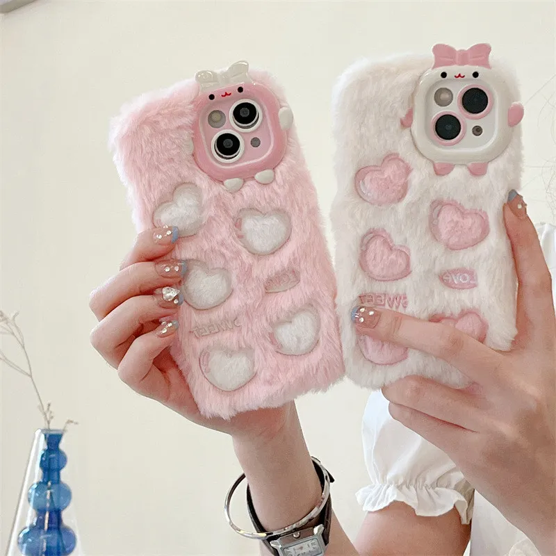 Little Monster Plush Embroidery Heart for iPhone14Promax Apple 15Pro Phone Case Fall Winter 11/16