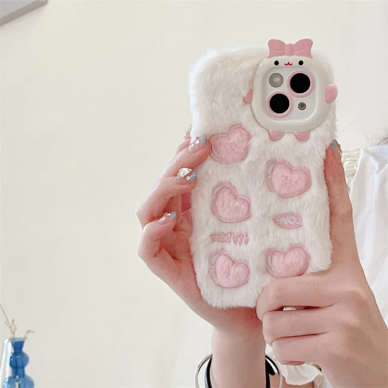 Little Monster Plush Embroidery Heart for iPhone14Promax Apple 15Pro Phone Case Fall Winter 11/16 – image 3