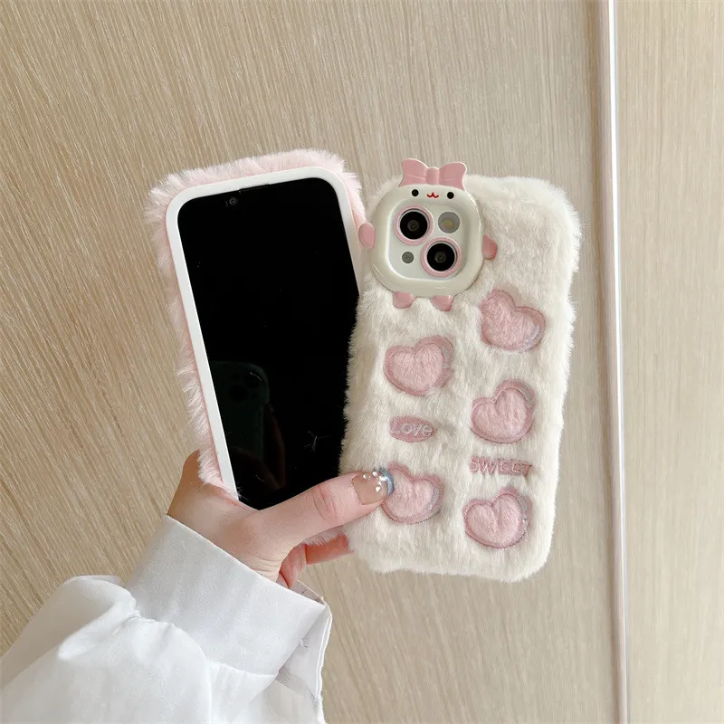 Little Monster Plush Embroidery Heart for iPhone14Promax Apple 15Pro Phone Case Fall Winter 11/16 – image 5