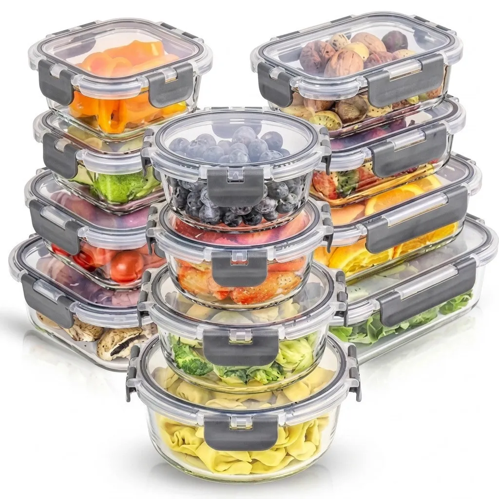 Cross-border Amazon high borosilicate glass lunch box lunch box with lid microwave oven heating fresh-keeping box lunch box set