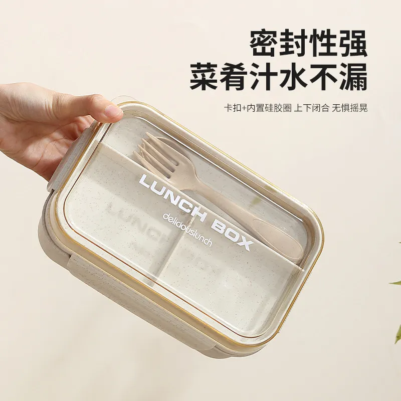 Wheat Straw Lunch Box Microwave Heated Office Worker with Lunch Box Breakfast Soup Cup Light Divided Salad Bento Box – image 6