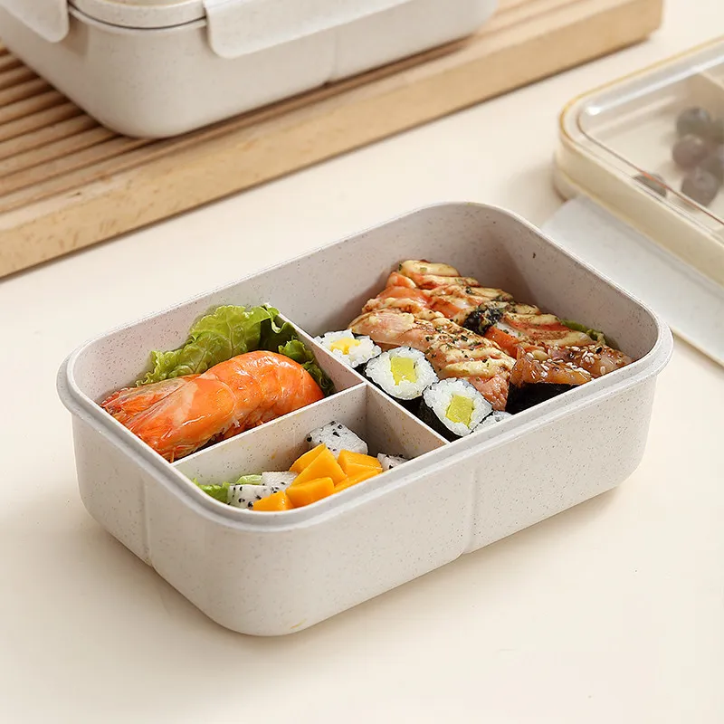 Wheat Straw Lunch Box Microwave Heated Office Worker with Lunch Box Breakfast Soup Cup Light Divided Salad Bento Box – image 7