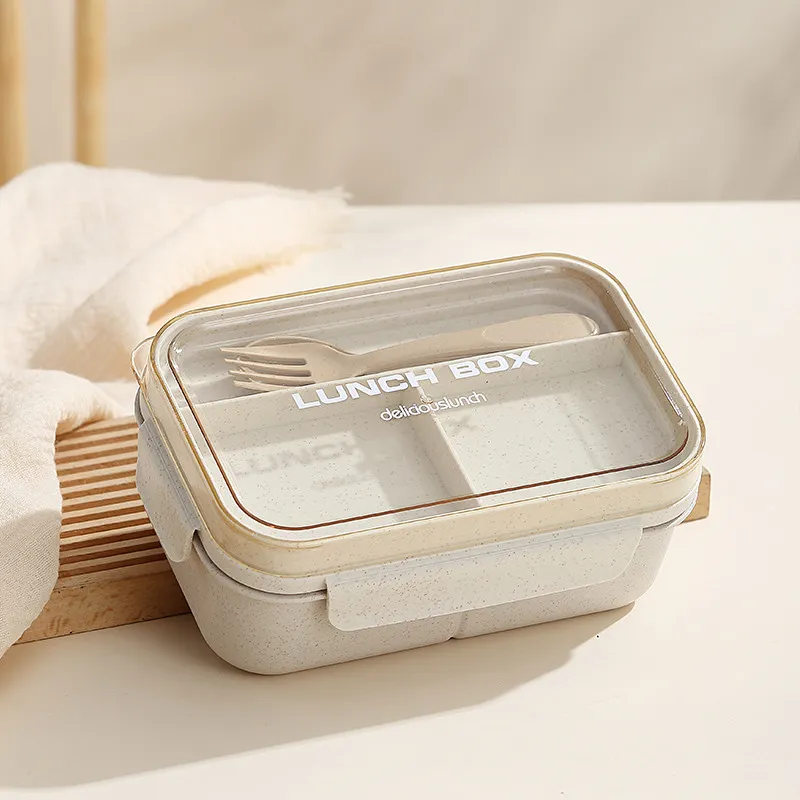 Wheat Straw Lunch Box Microwave Heated Office Worker with Lunch Box Breakfast Soup Cup Light Divided Salad Bento Box – image 8