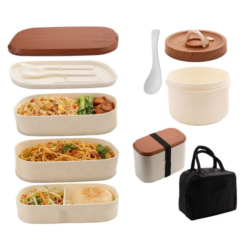 Lunch Box Japanese Wooden Bento Box Lunch Microwave Oven Lattice Sushi Double Layer Student Office Lunch Box Separator – image 3