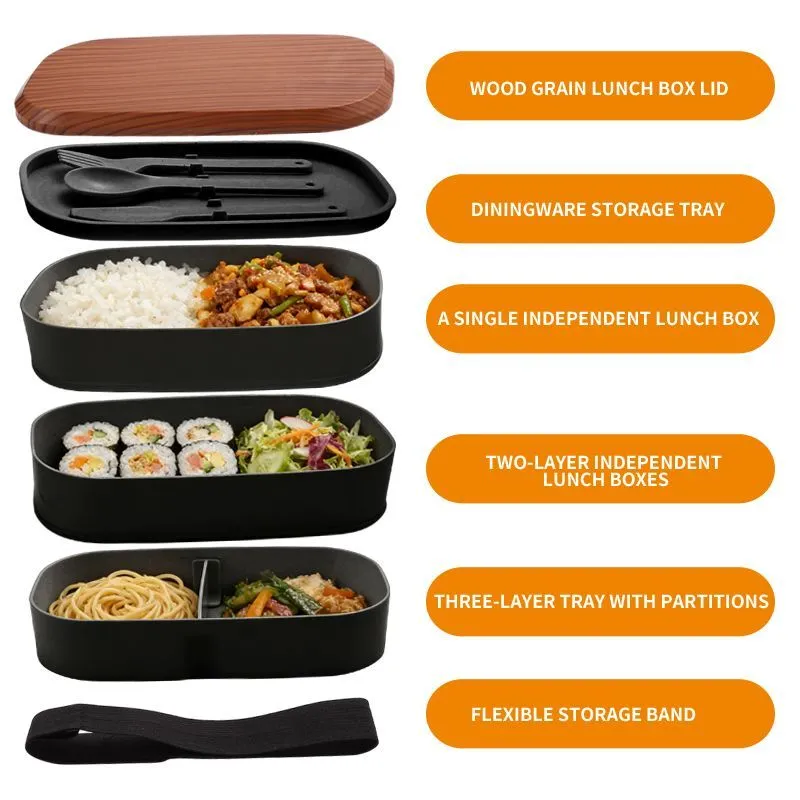 Lunch Box Japanese Wooden Bento Box Lunch Microwave Oven Lattice Sushi Double Layer Student Office Lunch Box Separator – image 4