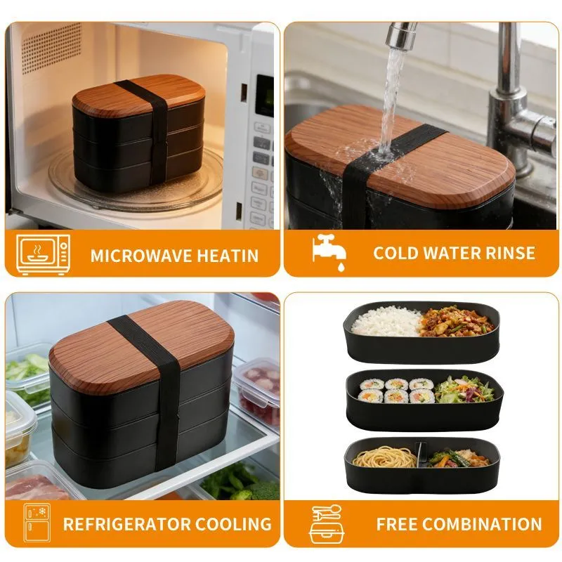 Lunch Box Japanese Wooden Bento Box Lunch Microwave Oven Lattice Sushi Double Layer Student Office Lunch Box Separator – image 6