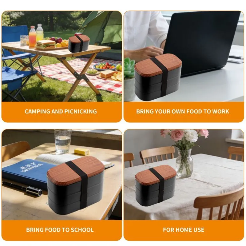 Lunch Box Japanese Wooden Bento Box Lunch Microwave Oven Lattice Sushi Double Layer Student Office Lunch Box Separator – image 7