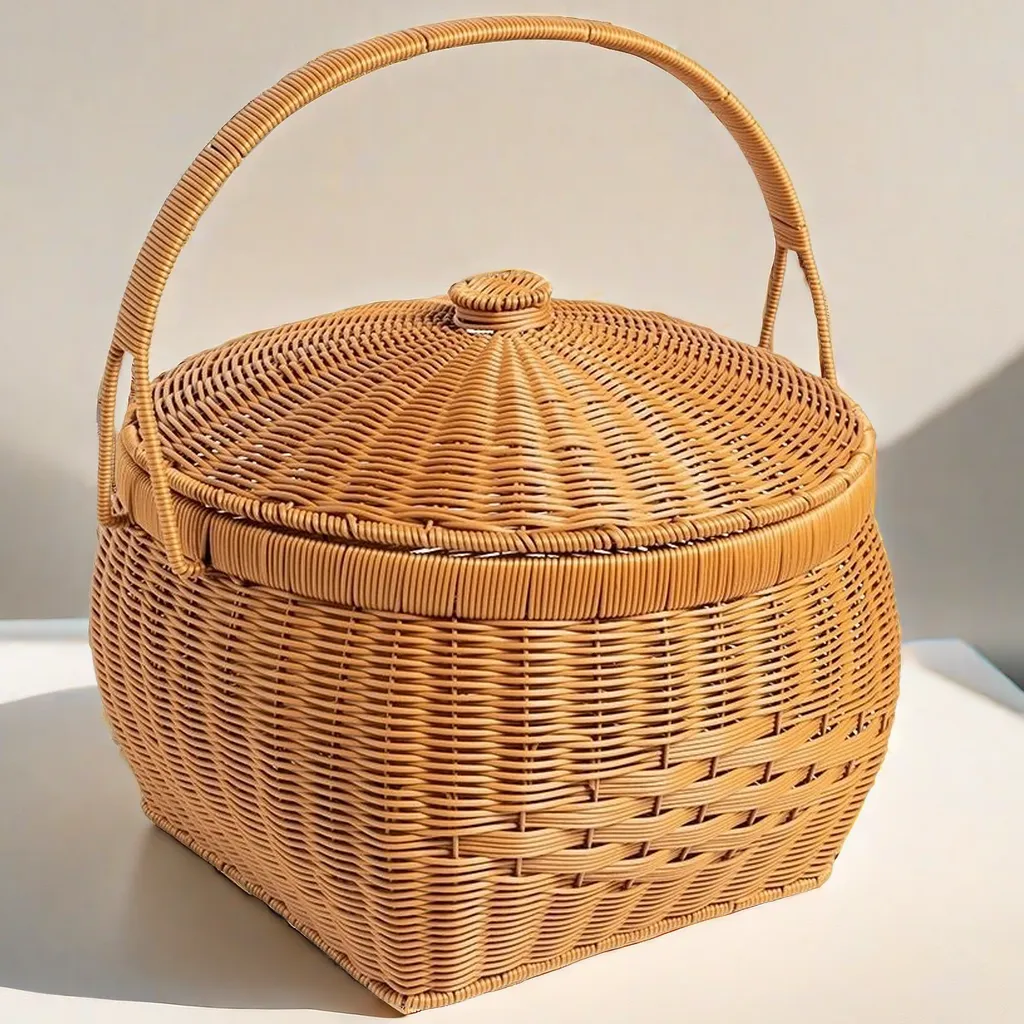 Imitation rattan round worship basket household worship basket with lid hand woven super large capacity storage basket outdoor