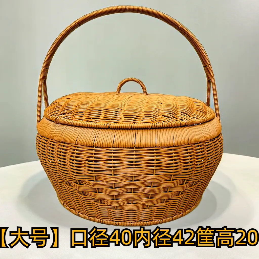 Imitation rattan round worship basket household worship basket with lid hand woven super large capacity storage basket outdoor – image 4