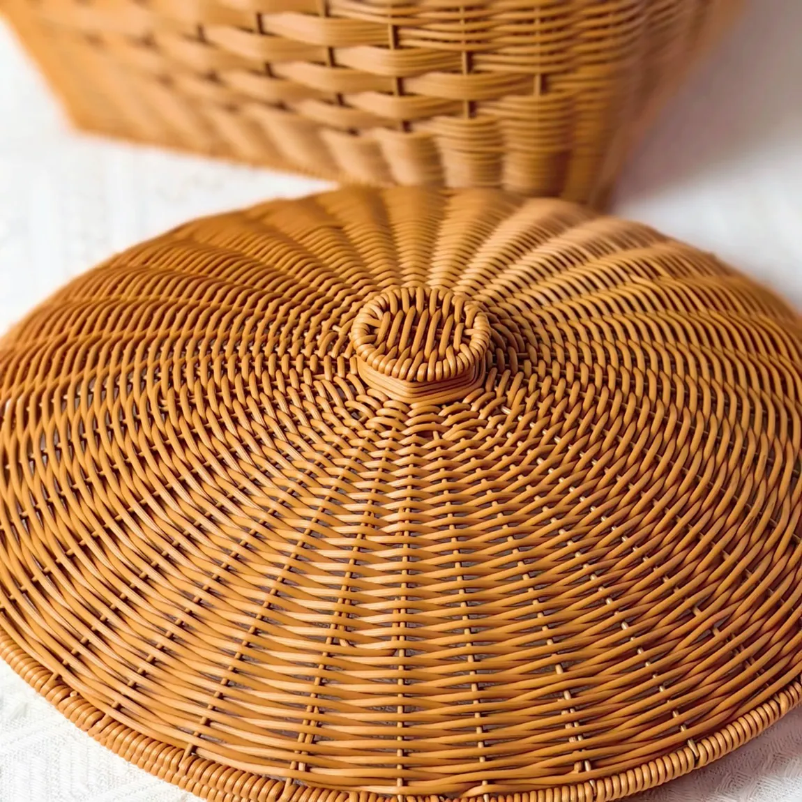 Imitation rattan round worship basket household worship basket with lid hand woven super large capacity storage basket outdoor – image 6