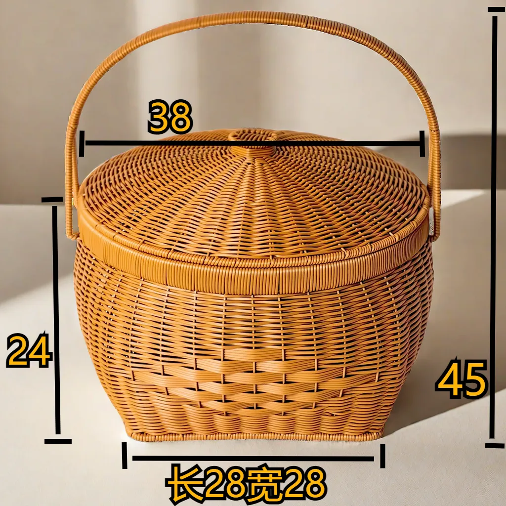 Imitation rattan round worship basket household worship basket with lid hand woven super large capacity storage basket outdoor – image 8