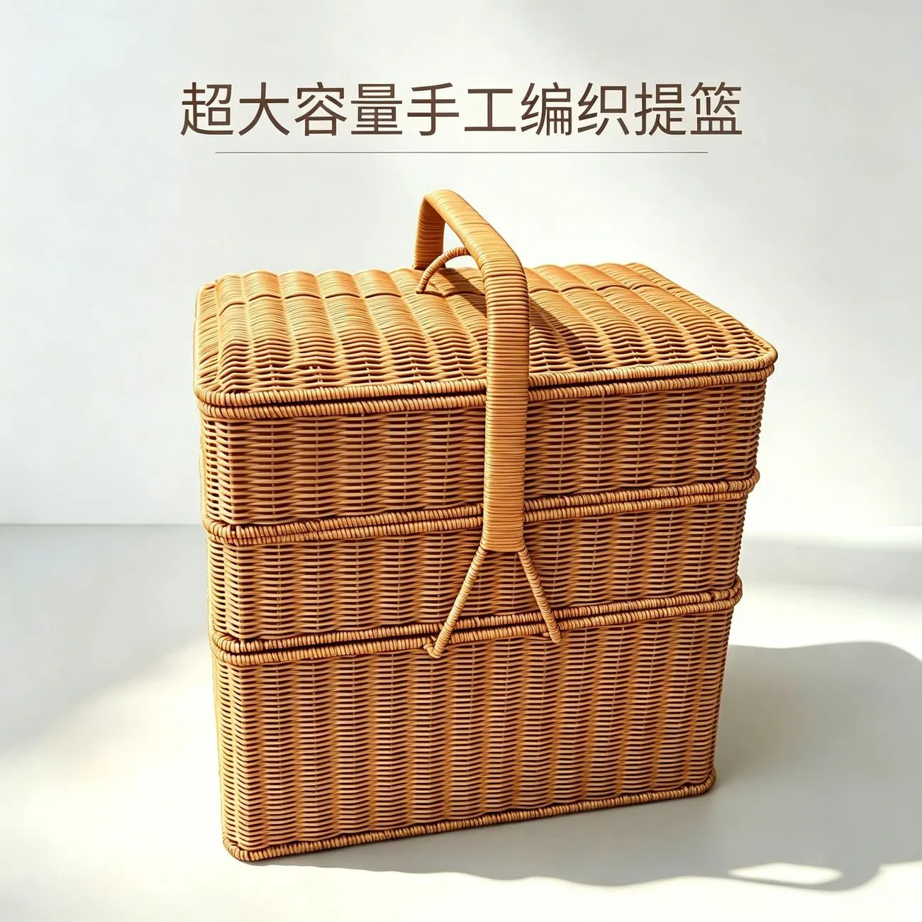 Imitation rattan round worship basket household worship basket with lid hand woven super large capacity storage basket outdoor – image 9