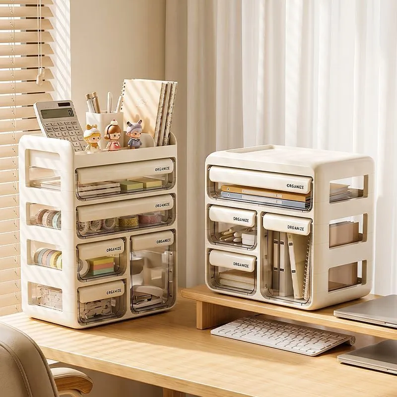 Desk Top Multi-lattice Drawer Storage Box Transparent Acrylic Cosmetics Stationery Organizing Box Student Dorm Desk Storage – image 3