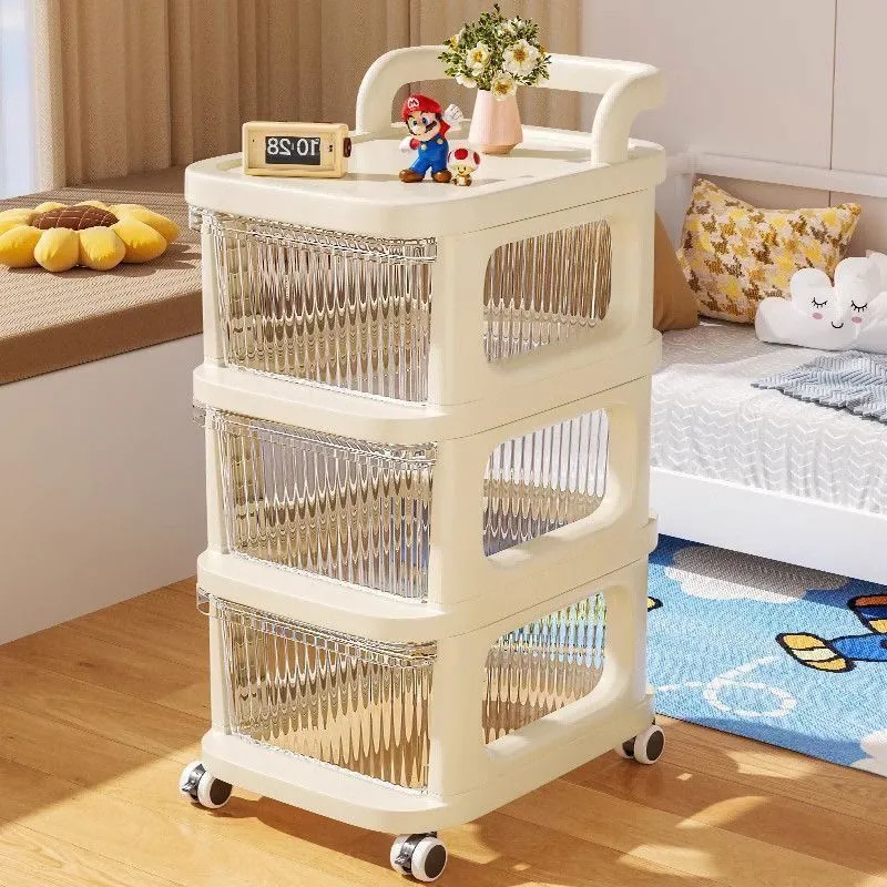 Small trolley snack drawer shelf multi-layer storage mobile home living room toy storage shelf cream – image 11