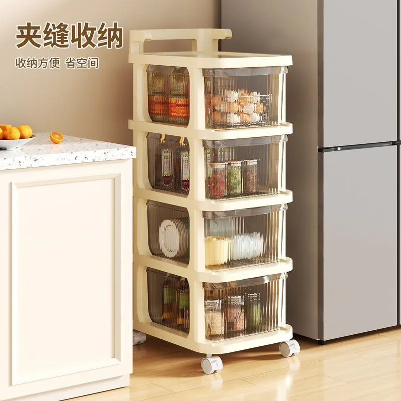 Small trolley snack drawer shelf multi-layer storage mobile home living room toy storage shelf cream – image 5