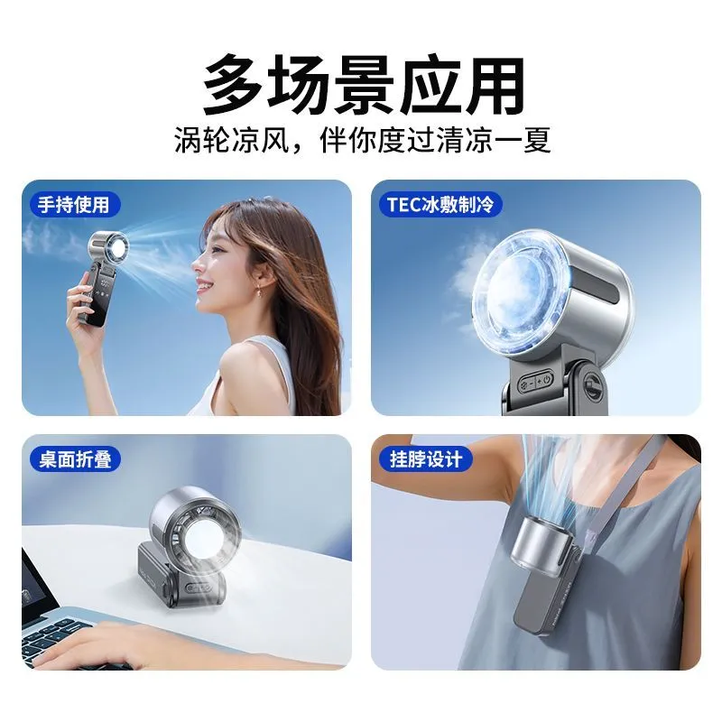 Official Genuine Handheld Fan Semiconductor Mini Fan Ice on Desktop Outdoor Foldable Neck Fan for Home Users – image 6