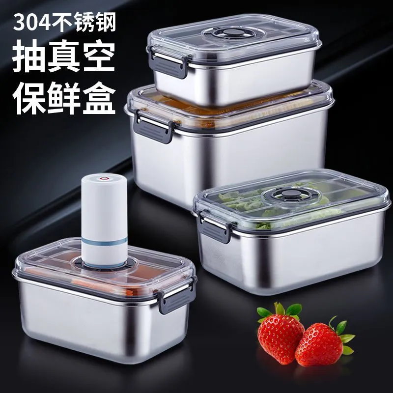 Thickened 304 stainless steel food box Sealed storage box Household fruit and vegetable refrigerated electric vacuum fresh-keeping box – image 3