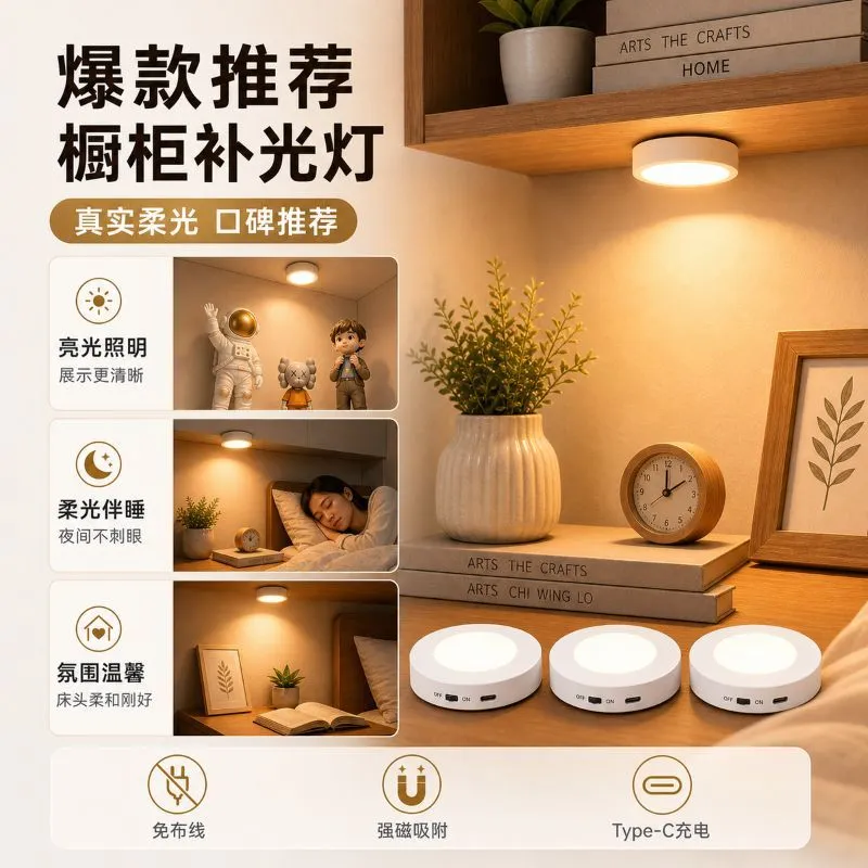 Display cabinet LED light ultra-thin magnetic light rechargeable spotlight wine cabinet light installation-free hand-made light cabinet bookcase light – image 9