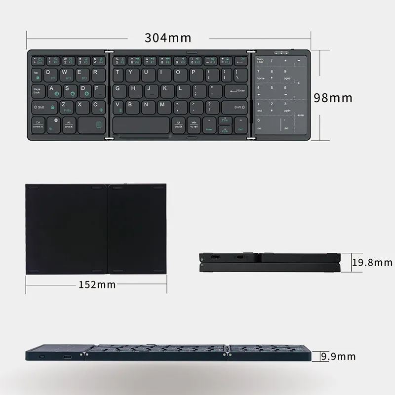Hook Wireless Triple Bluetooth Folding Keyboard with Digital Touchpad Function Phone iPad Tablet Notebook – image 8