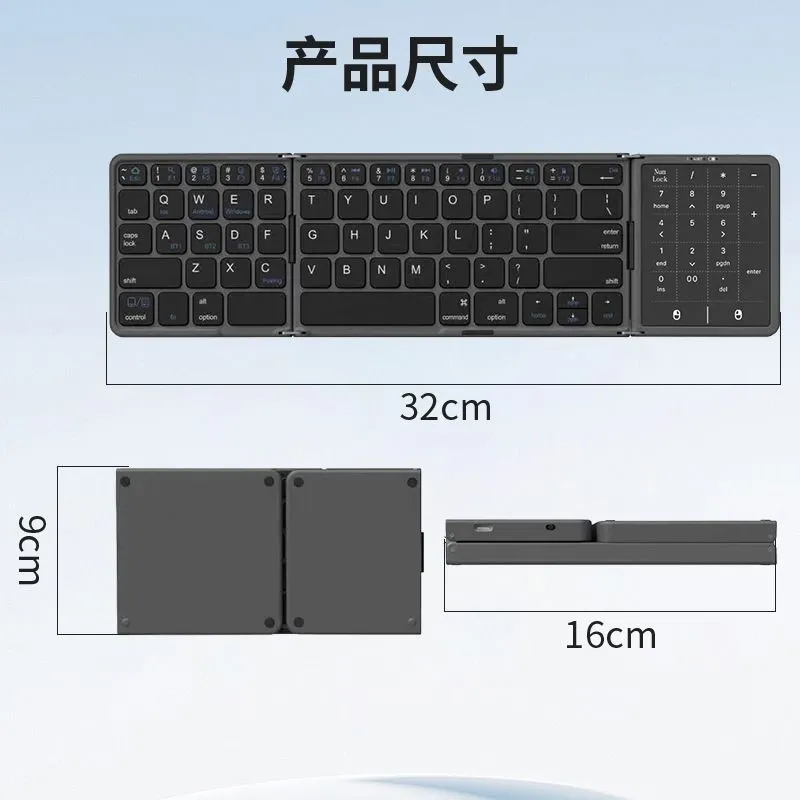 Tri-fold wireless bluetooth keyboard ultra-thin for mobile phone tablet ipad computer bluetooth keyboard triple system touch – image 5