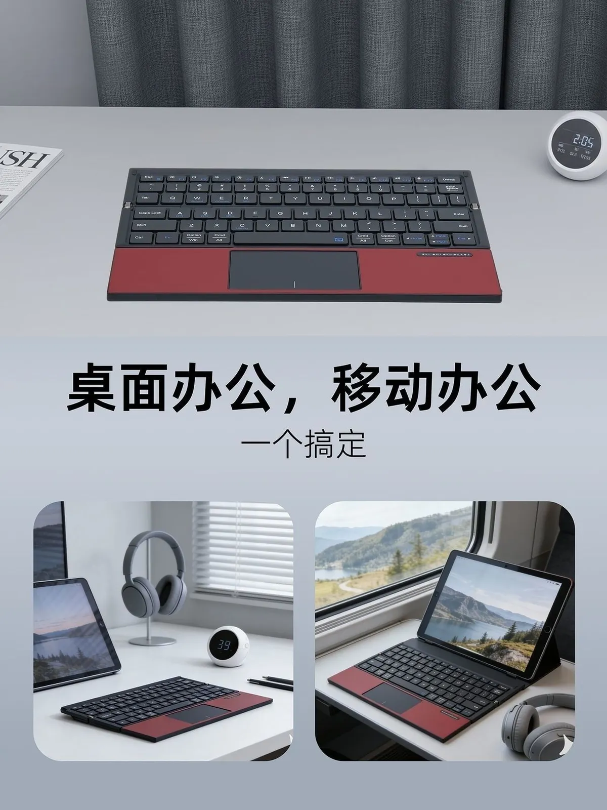 [New] Compact Triple Fold for Huawei Apple Android Folding Bluetooth Touchpad Keyboard Portable Office – image 8