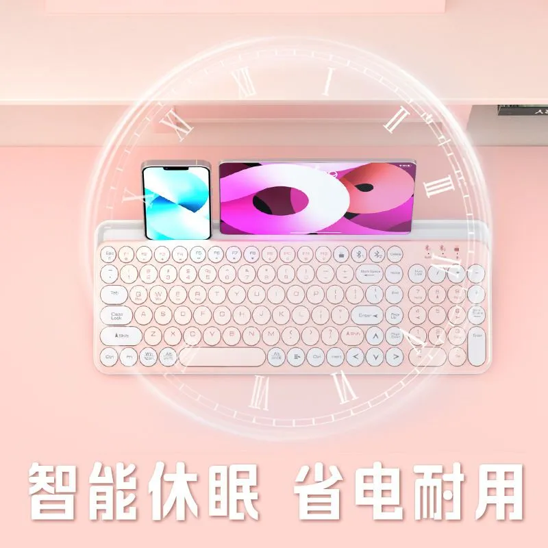 bluetooth wireless keyboard mouse set vintage round keys high face value mobile phone tablet universal mute apple girl – image 7
