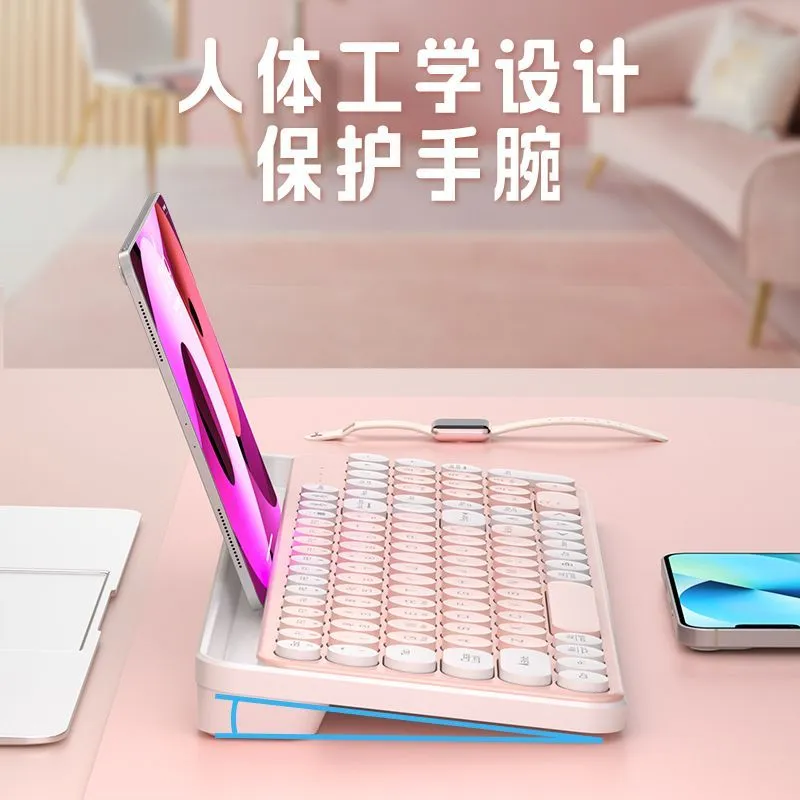 bluetooth wireless keyboard mouse set vintage round keys high face value mobile phone tablet universal mute apple girl – image 8
