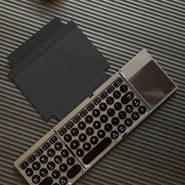 Bluetooth Tri-Fold Folding Keyboard Leather Stand Touch Separate Quiet Rechargeable Slim Portable Universal Rechargeable – image 3