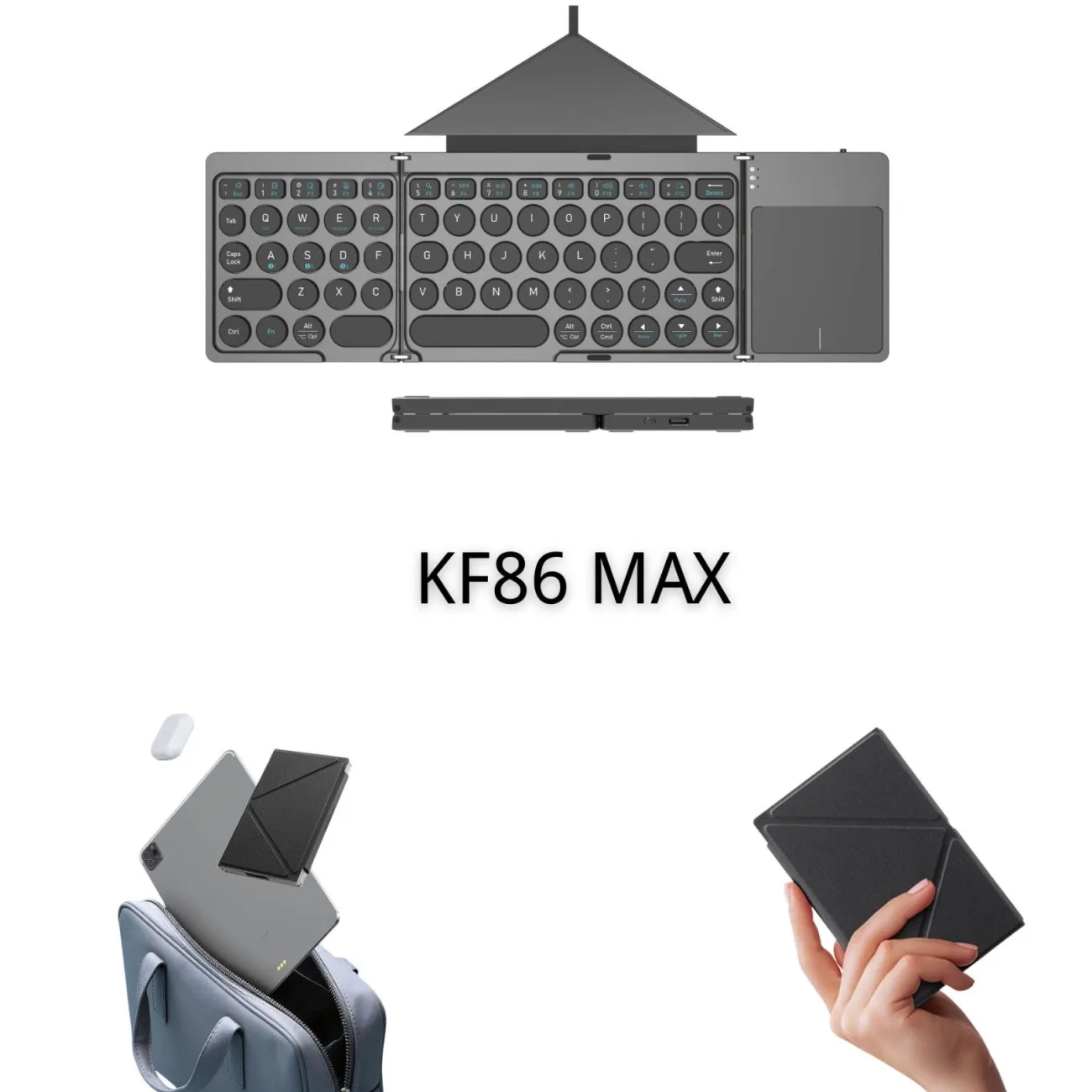 Bluetooth Tri-Fold Folding Keyboard Leather Stand Touch Separate Quiet Rechargeable Slim Portable Universal Rechargeable – image 6