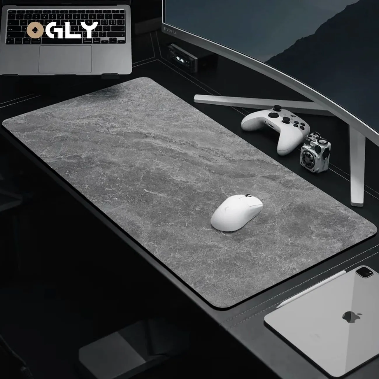 [Microfiber] OGLY Marble Gaming Table Mat Dirty Resistant Keyboard Mouse Pad Long Office Pad – image 2