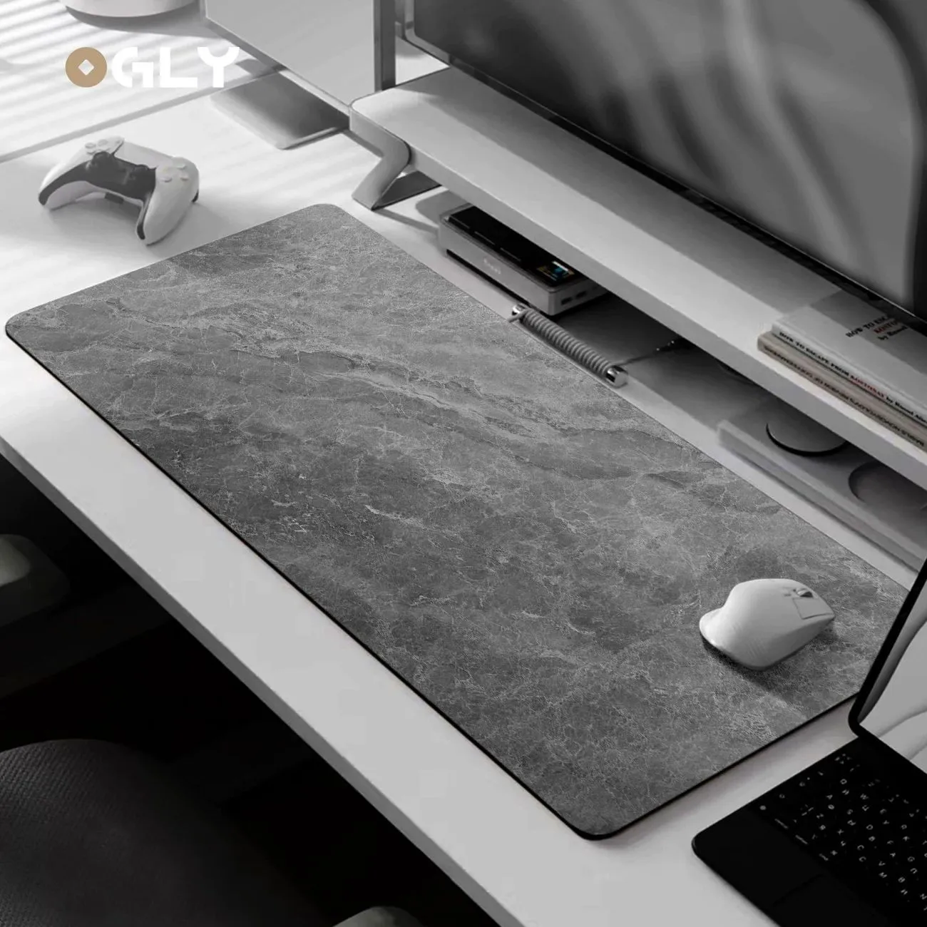 [Microfiber] OGLY Marble Gaming Table Mat Dirty Resistant Keyboard Mouse Pad Long Office Pad – image 3
