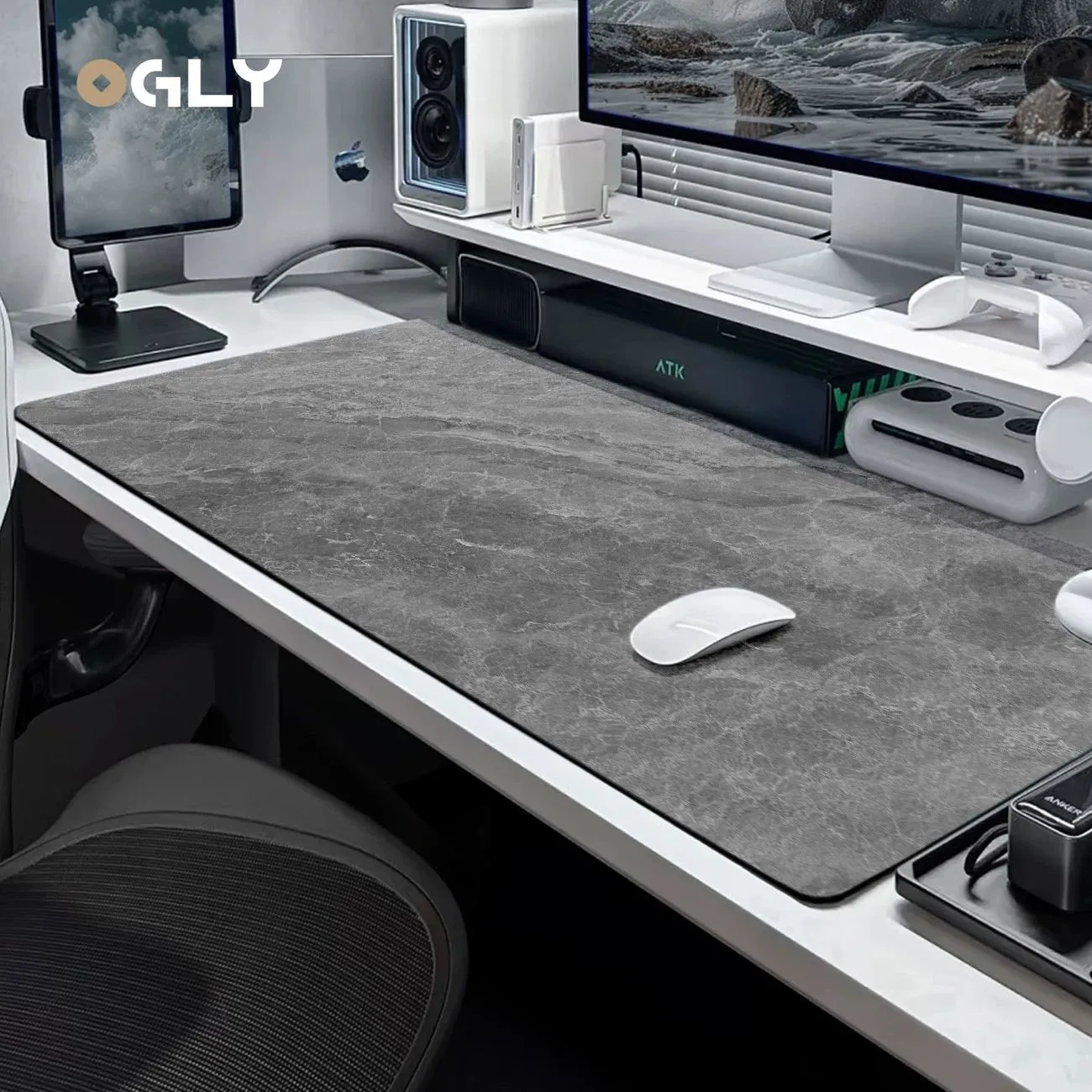 [Microfiber] OGLY Marble Gaming Table Mat Dirty Resistant Keyboard Mouse Pad Long Office Pad – image 4