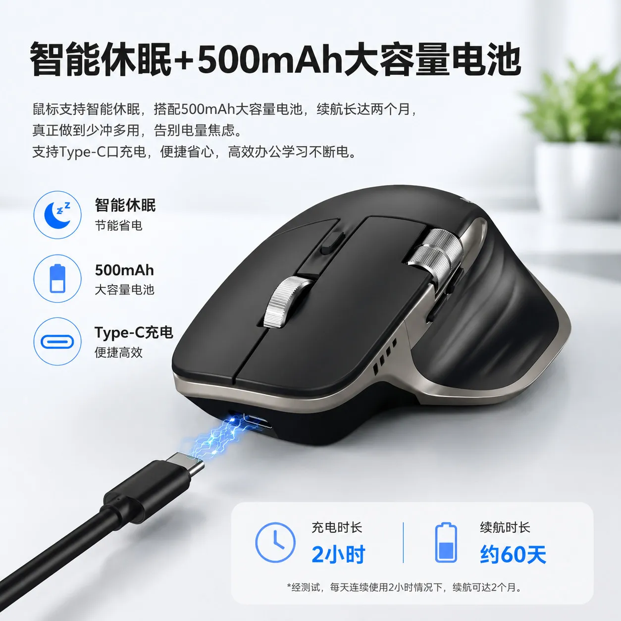TECKNET Wireless Mouse Dual Wheel Ergonomic Desktop Laptop Office Gaming Mouse S029