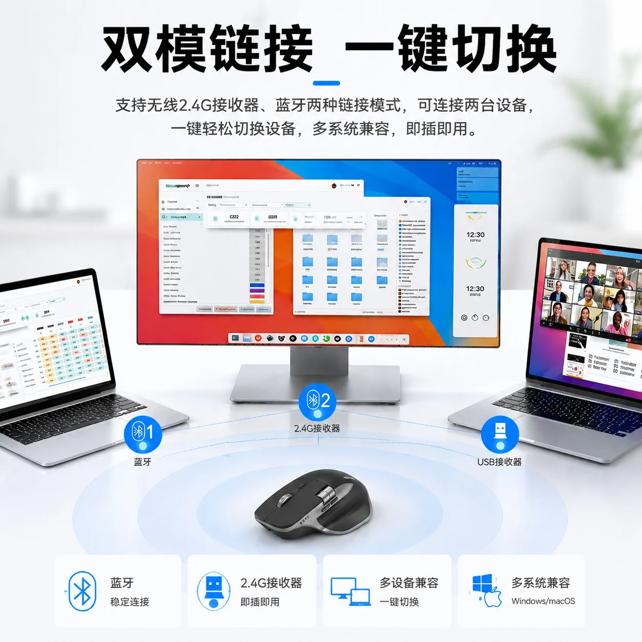 TECKNET Wireless Mouse Dual Wheel Ergonomic Desktop Laptop Office Gaming Mouse S029 – image 5